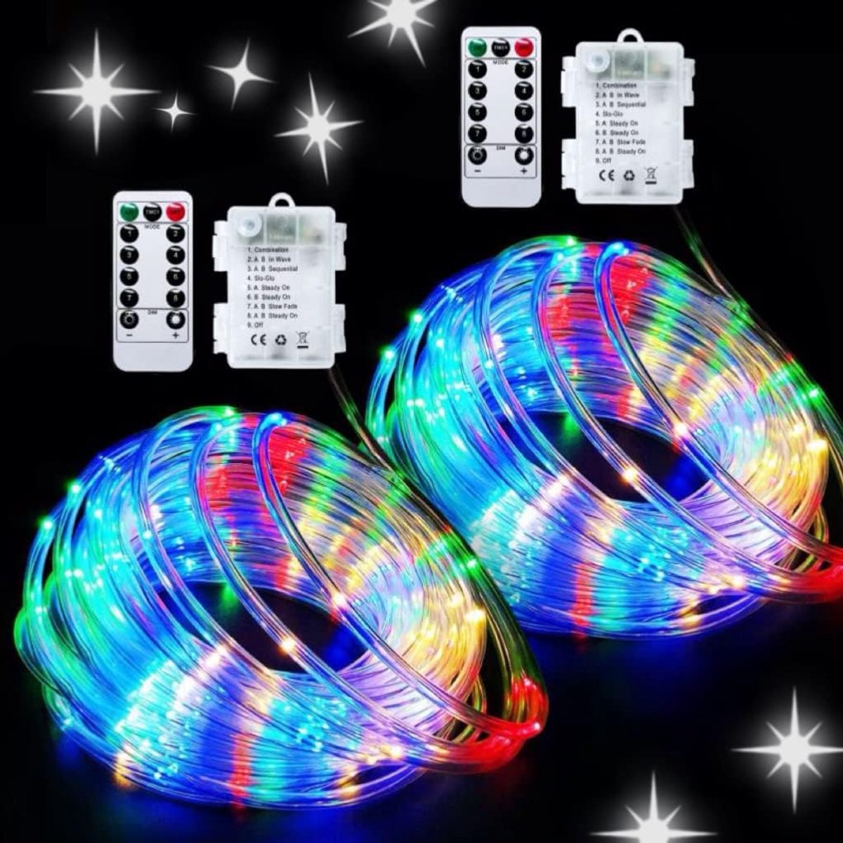 Batterijgevoede Slingerlichten Buiten - 8 Standen - 200 LED 20m met Afstandsbediening & Timer - voor Kamperen, Trampoline, Decoratie - Meerkleurig - 2 Stuks