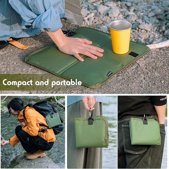2 stuks opvouwbare zitkussens voor buiten van Oxford-stof, waterdicht, draagbaar, stadionkussen met haak om op te hangen, voor kamperen, picknick, wandelen, 36 x 32 cm (SET-B) — afbeelding 2