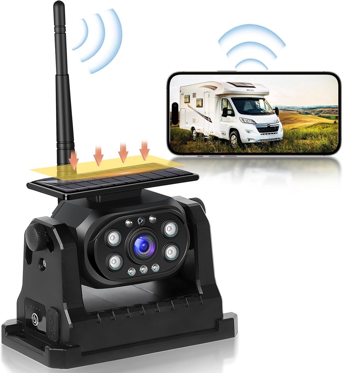 draadloze achteruitrijcamera, stabiele wifi, 1080p, waterdicht, opladen via zonne-energie, magnetische voet, oplaadbare achteruitrijcamera voor vrachtwagen/aanhanger/camper