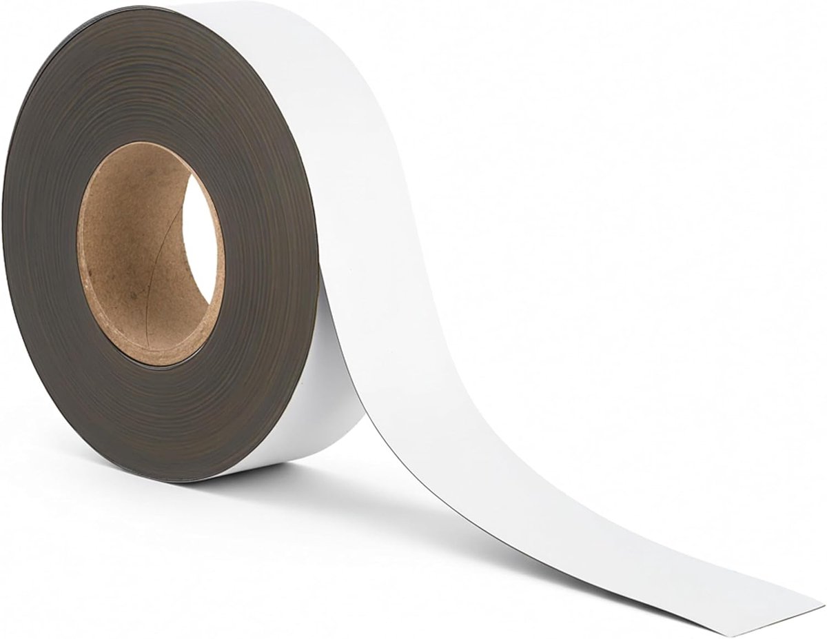 magneetband wit 50 mm x 5 m - Niet-klevend - Beschrijfbaar vinyl oppervlak - Sterke magneetkracht - Flexibele magneetstrip voor schapetikettering, whiteboards, logistiek en scholen