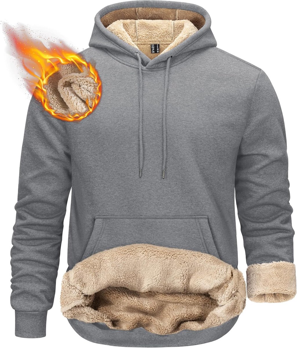 Heren pullover hoodie dik zwaargewicht Sherpa gevoerd kangoeroezak winter winddicht warm fleece sweatshirt