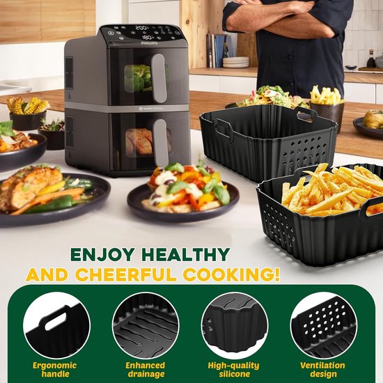 Accessoires voor heteluchtfriteuse, airfryer accessoires voor Philips Airfryer 4000 Series Stacked Dual Basket 10L, siliconen mal accessoires voor Philips NA460/NA462 10L, Air Fryer siliconen bakvorm — afbeelding 2