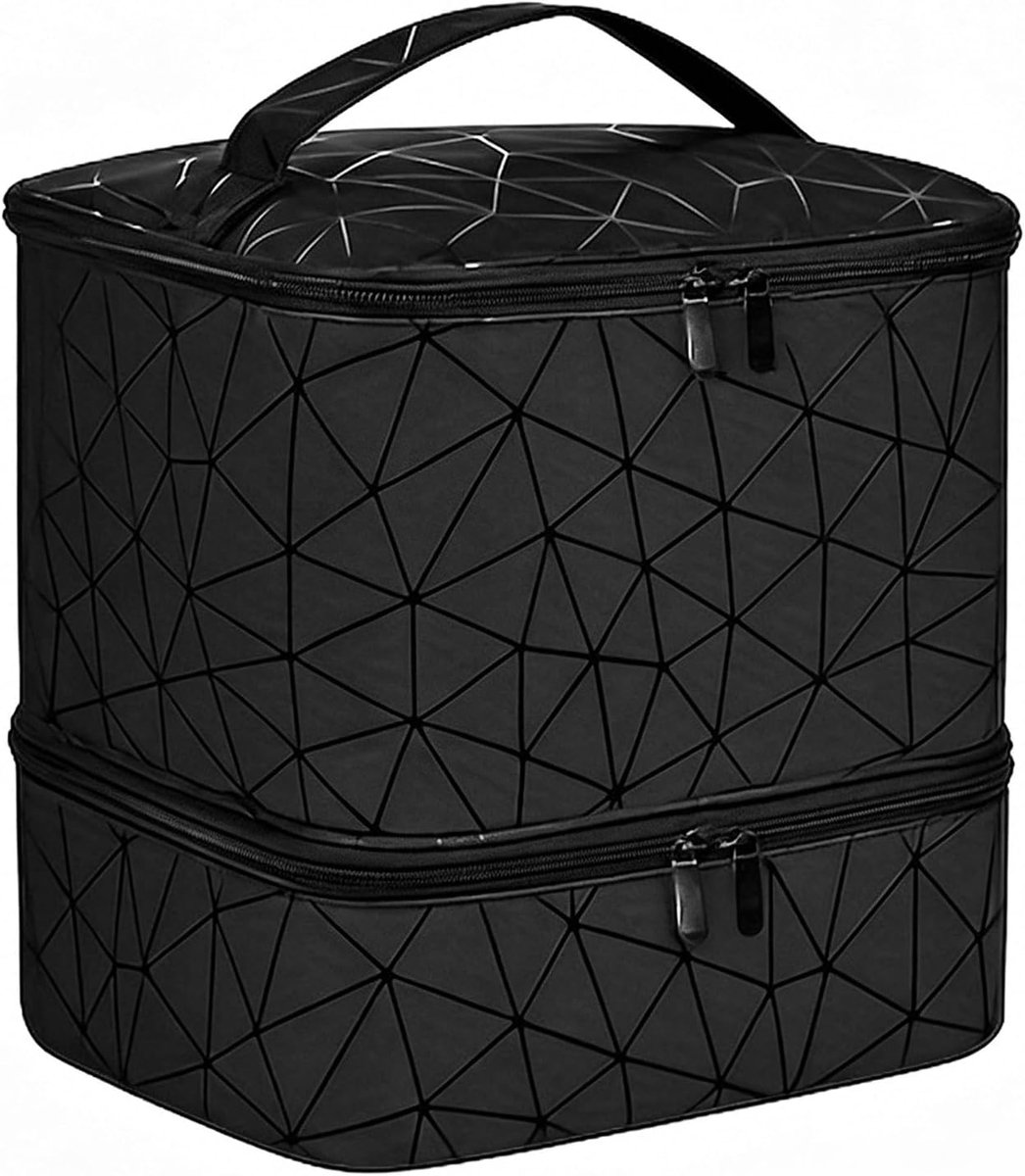 grote capaciteit, dubbellaagse nagellak, opbergtas voor 30 flessen en 1 led-nagellamp, draagbare cosmeticatas, nagellak, organizer voor manicure-accessoires, reizen, zwart, 25 x 23,5 x 20