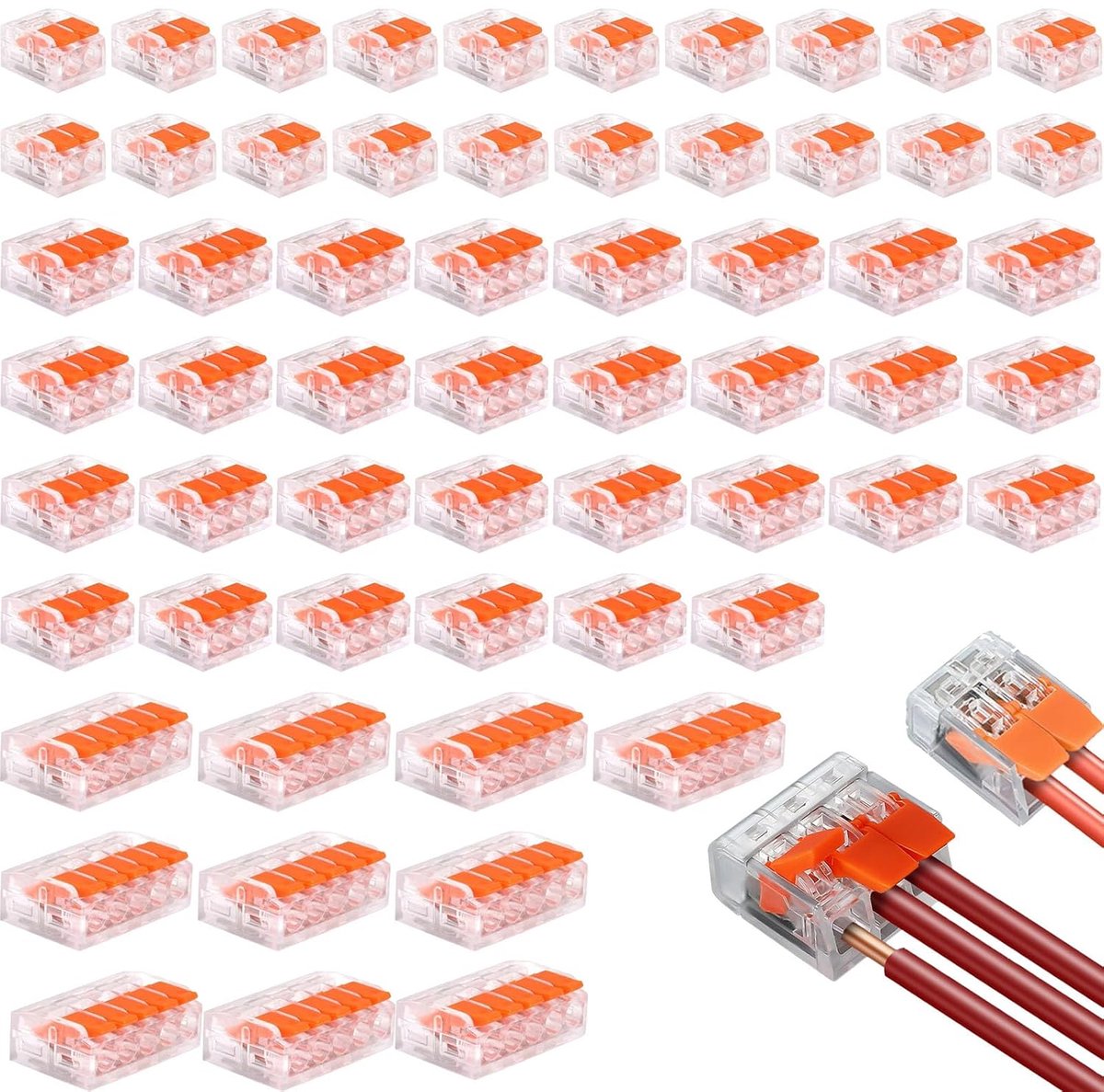 elektrische kabelklemmen, 60 stuks, snelaansluitklemmen, elektrische installaties 2-polig, 3-polig, 5-polig, verbindingsklemmen, klem met bedieningshendel voor vaste kabel, vrij