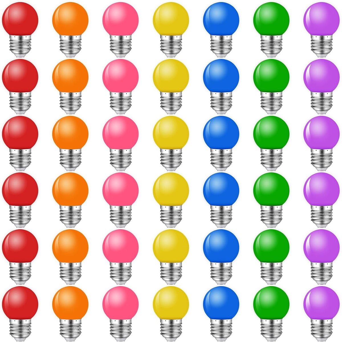 Set van 42 gekleurde lampen E27 led 2 W, kleur E27 voor buiten, G45 voor lichtketting, kerstdecoratie, rood, groen, blauw, oranje, geel, roze, paars, kunststof