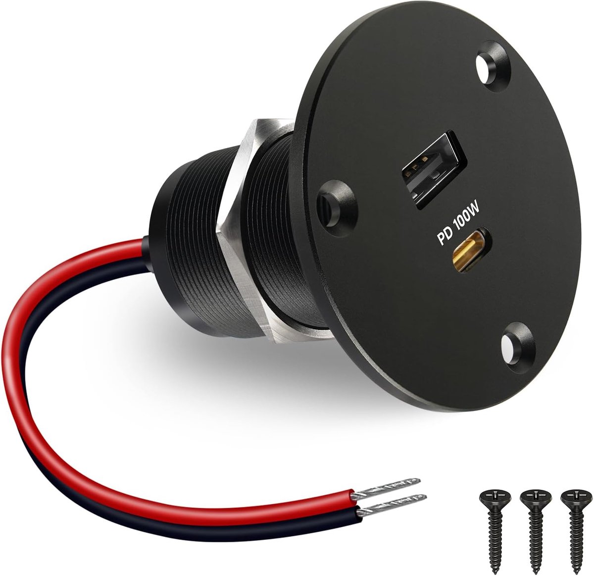 12V USB Oplader Camper Aluminium, USB-C Oplader 100W & USB-A QC 3.0 18W Dubbele Snellader Inbouw voor Marinier Boot Truck Caravan, 1 stuk