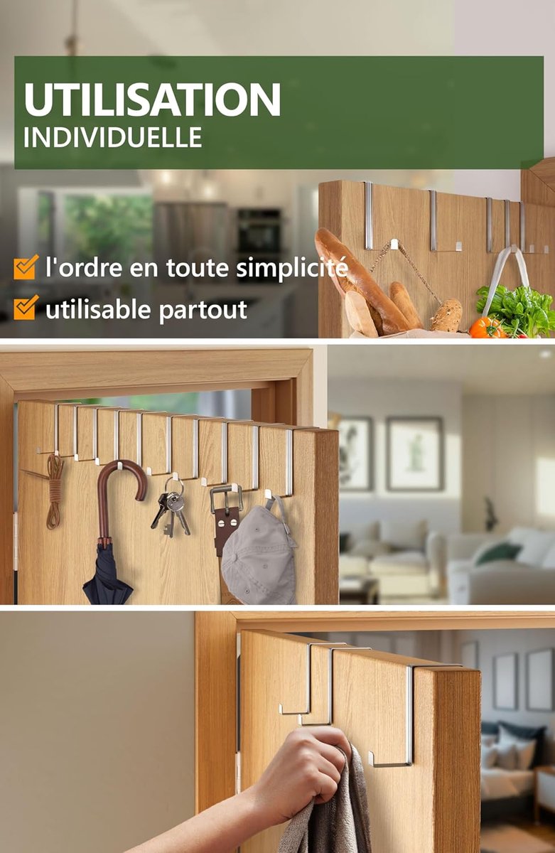 4smile 10-delige set - Patère pour porte, 41 mm deurbreedte - stevige ophanghaken voor deur