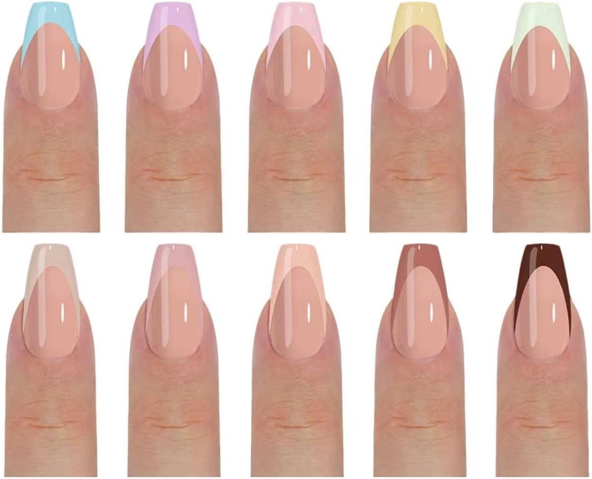 2 Dozen Press On Nails French Tip Kunstnagels Amandel Vorm Plaknagels Nepnagels Kunstnagel Set Herbruikbare Nagel Set Voor Dames Manicure Salon Look (B)