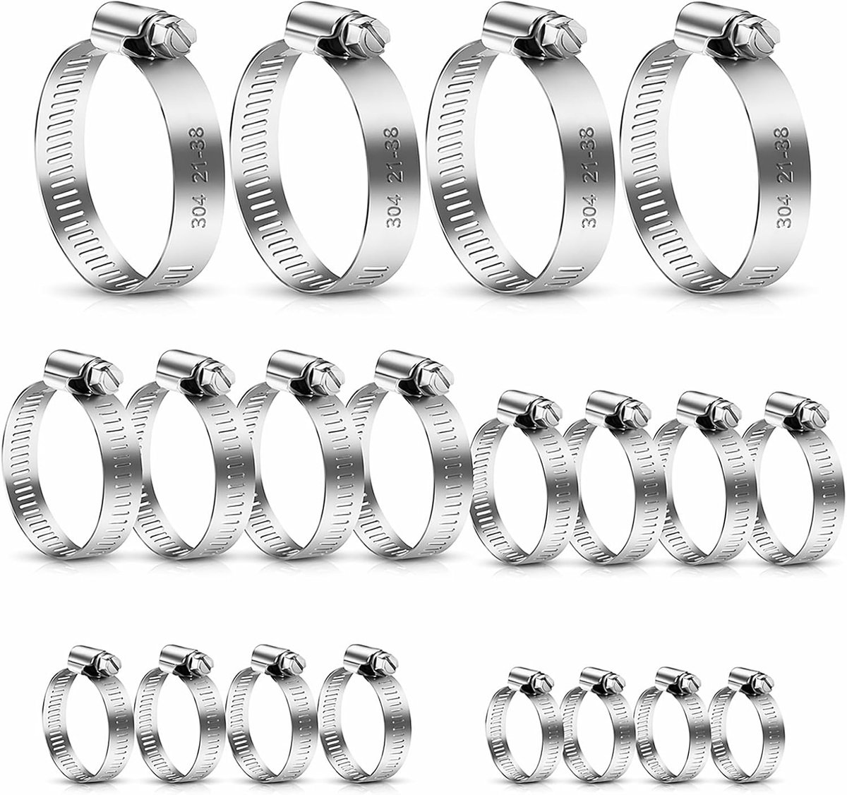 20 Slangklemmen 6-38mm, RVS | Verstelbare RVS Slangklemmen 20 Stuks – Voor Auto‘s, Waterleidingen En Tuin