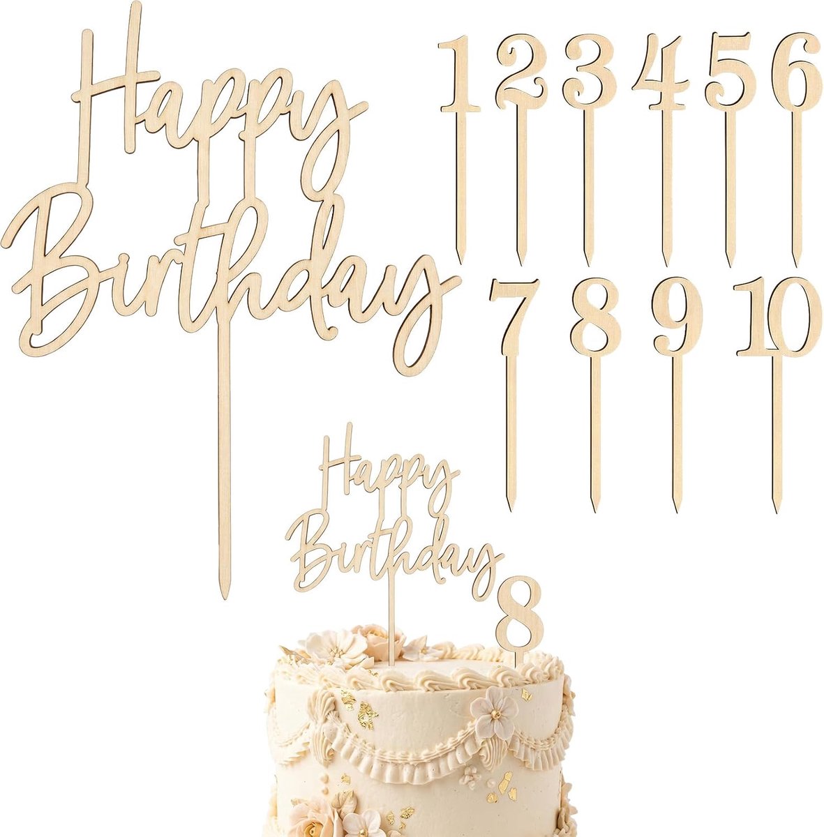 11 stuks taarttoppers, cijfers 1-10, taartdecoratie, cijfers, taarttopper, Happy Birthday, hout, herbruikbaar, houten cijfers, taartdecoratie voor verjaardagsfeesten, bruiloften