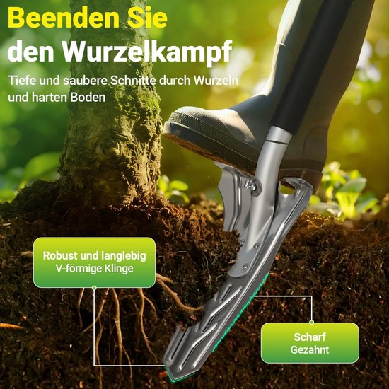 Schop tuin wortelschep met wortelzaag, opvouwbaar 120 cm - Opvouwbare schop met roestvrij lemmet, aluminium steel, zachte handgreep en D-handgreep voor tuin, camping, wortels en aarde — afbeelding 3
