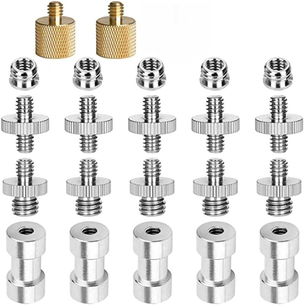 22 stuks cameraschroefadapters 1/4 naar 1/4 schroef 1/4 naar 3/8 statiefschroefadapter converter messing schroefadapter voor camerastatief monopod kogelkop flitslicht combo