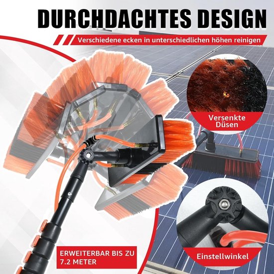 Telescopische Wasborstel - Uitschuifbare Borstel - Terrassen Schoonmaken - Met Wateraansluiting - 7.2 meter - Grijs — afbeelding 5