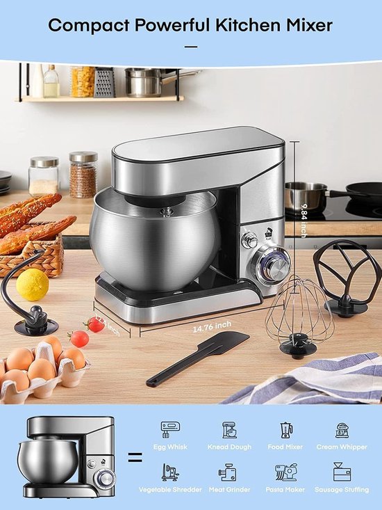 Keukenmachine - Mixer - Bakken en koken - 3-in-1 functie - 12 liter kom - Zilver — afbeelding 5
