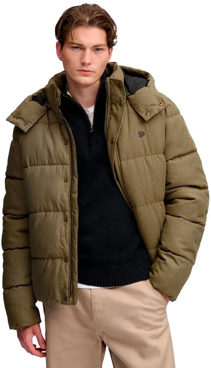Superdry Premium Geruite Puffer Jas met Capuchon Heren Gewatteerde jassen Bruin