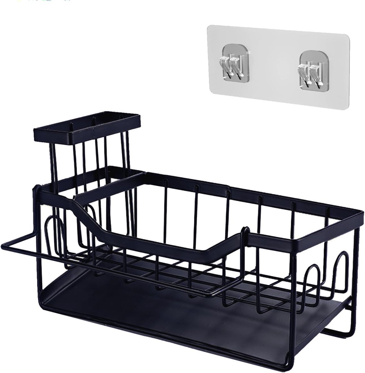 SnelShoppen - Sink Organizer Zwart, Keuken Organizer, Hangende Wasbak Rack, Opslag zonder Boren, Inclusief 1 Plakhaak, Geschikt voor Keuken en Badkame
