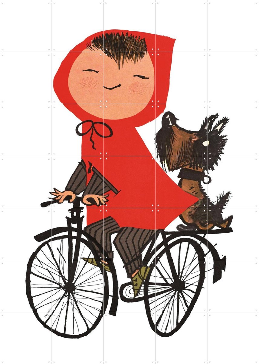 IXXI Meisje Op De Fiets, Fiep Westendorp - 100 x 140 cm - Gratis ophangtool - Grote wanddecoratie en posters - Tekeningen, Kleurrijk, Speels