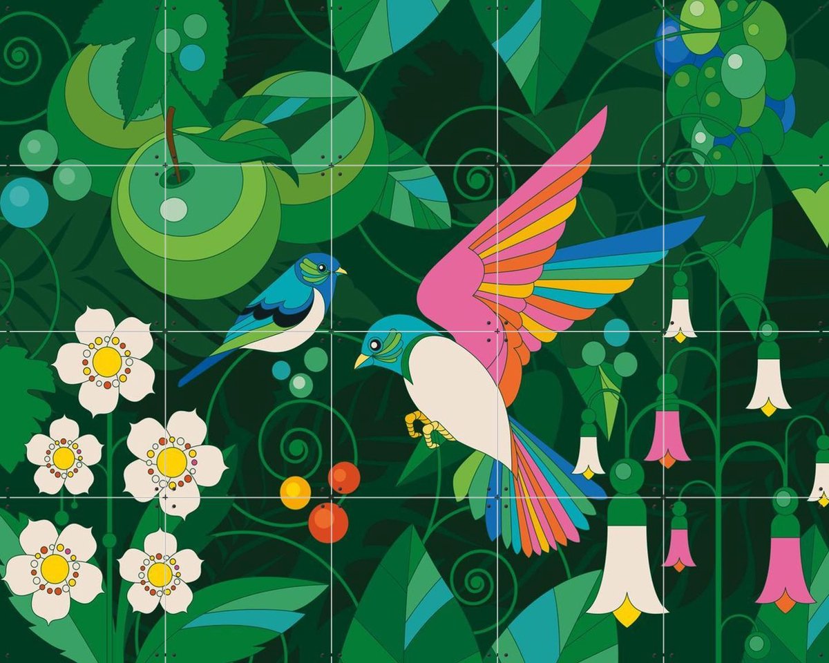 IXXI Emerald Forest Flowers, Bo Lundberg - 100 x 80 cm - Gratis ophangtool - Grote wanddecoratie en posters - Speels, Illustraties, Woonkamer, Trap