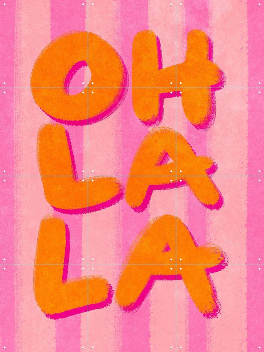 IXXI Oh La La Handlettering, Raissa Oltmanns - 60 x 80 cm - Gratis ophangtool - Grote wanddecoratie en posters - Kleurrijk, Speels, Modern
