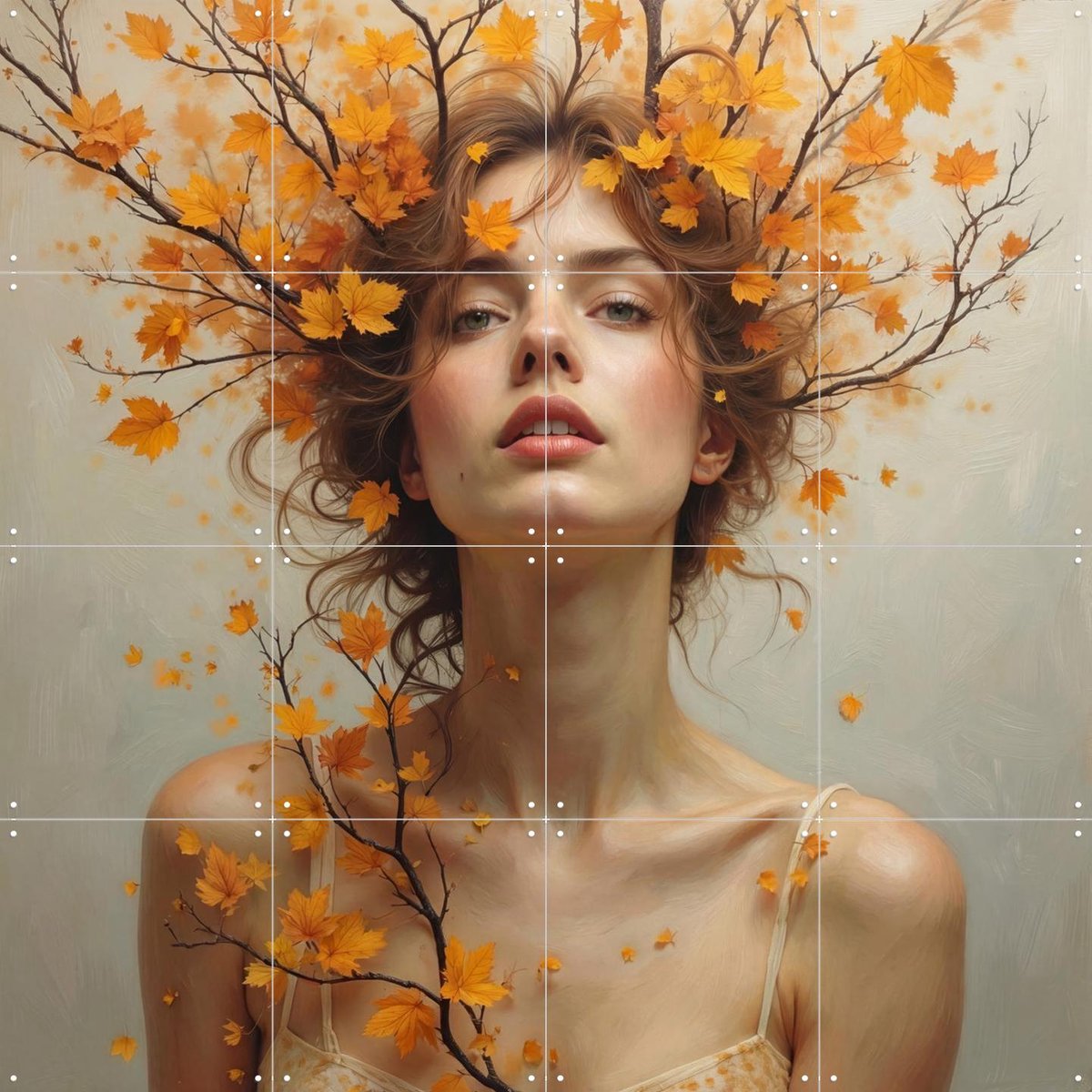 IXXI Autumn Muse, IXXI Studio - 80 x 80 cm - Gratis ophangtool - Grote wanddecoratie en posters - Fantasierijk, Surrealisme, Woonkamer, Slaapkamer