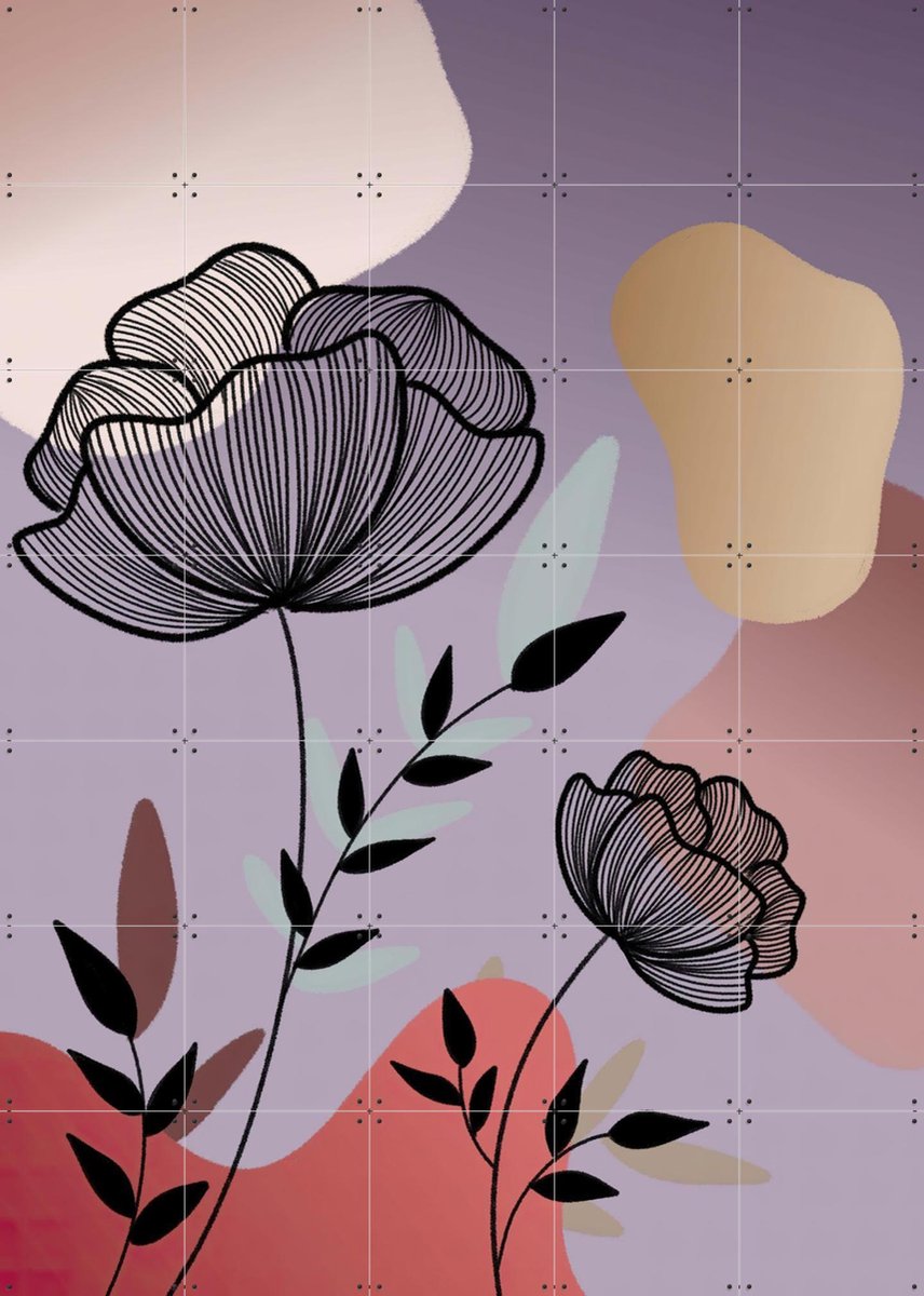 IXXI Black Line Art Flower, Moonheart Artworks - 100 x 140 cm - Gratis ophangtool - Grote wanddecoratie en posters - Line art, Digitale Kunst, Gang