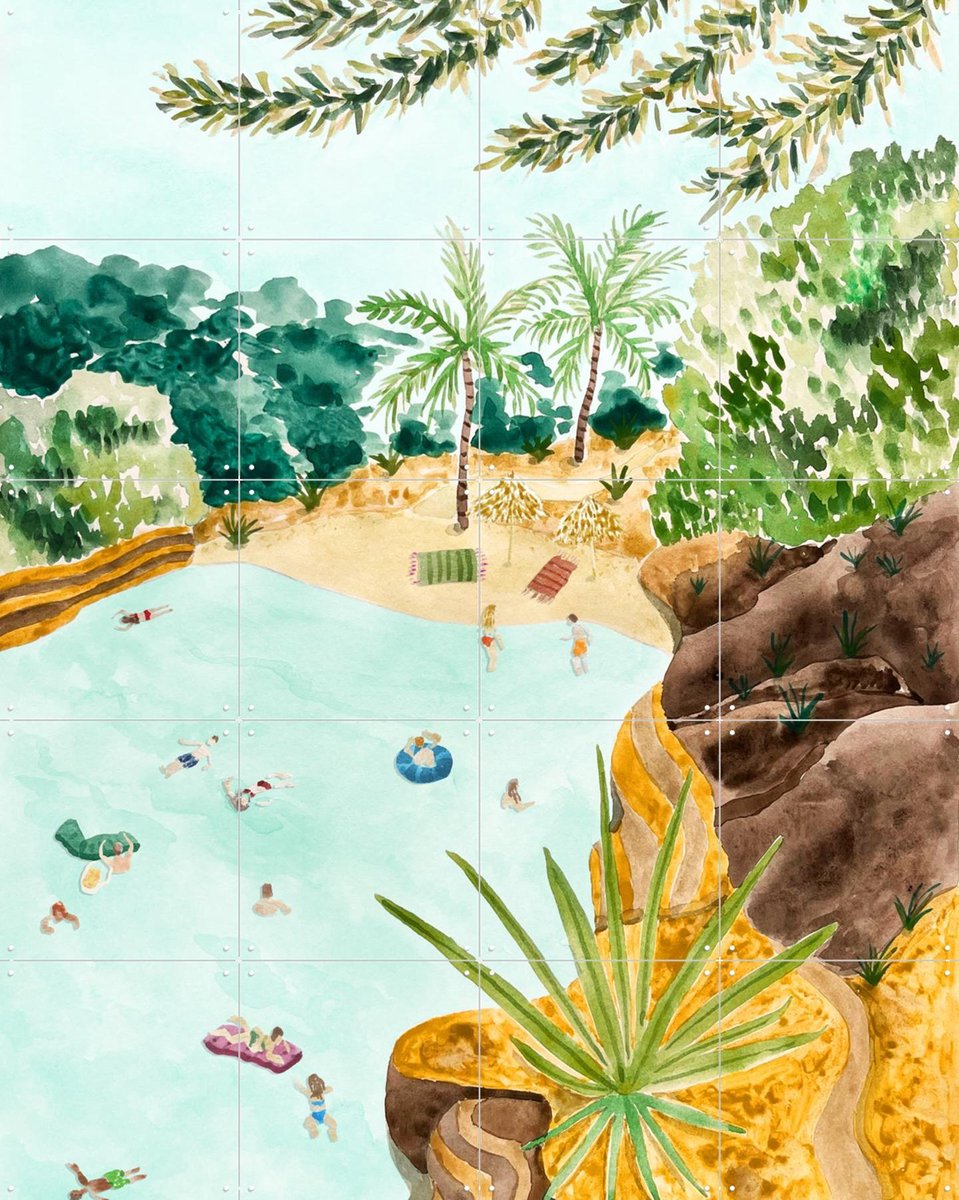 IXXI Cala Mallorquina, Palmartprints - 80 x 100 cm - Gratis ophangtool - Grote wanddecoratie en posters - Modern, Aquarel, Speels, Fantasierijk