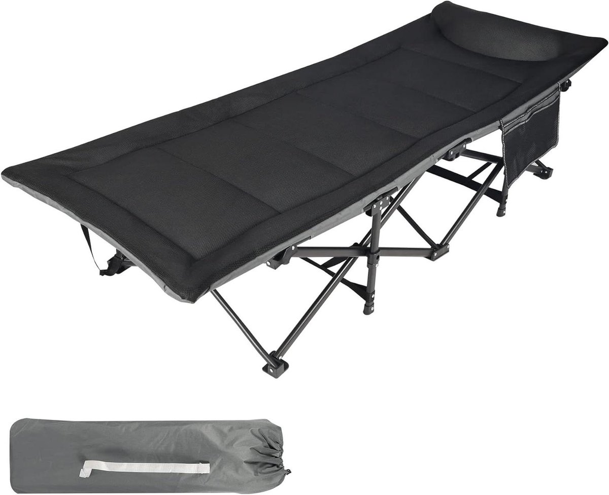 Veldbed met matras - Campingbed opvouwbaar - Outdoor slapen - Robuuste stabiele constructie - 190 x 71 cm - Zwart