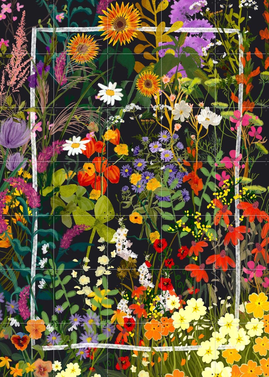 IXXI Bloemenzee, Esther Sepers - 100 x 140 cm - Gratis ophangtool - Grote wanddecoratie en posters - Illustraties, Naturalisme, Kleurrijk, Speels