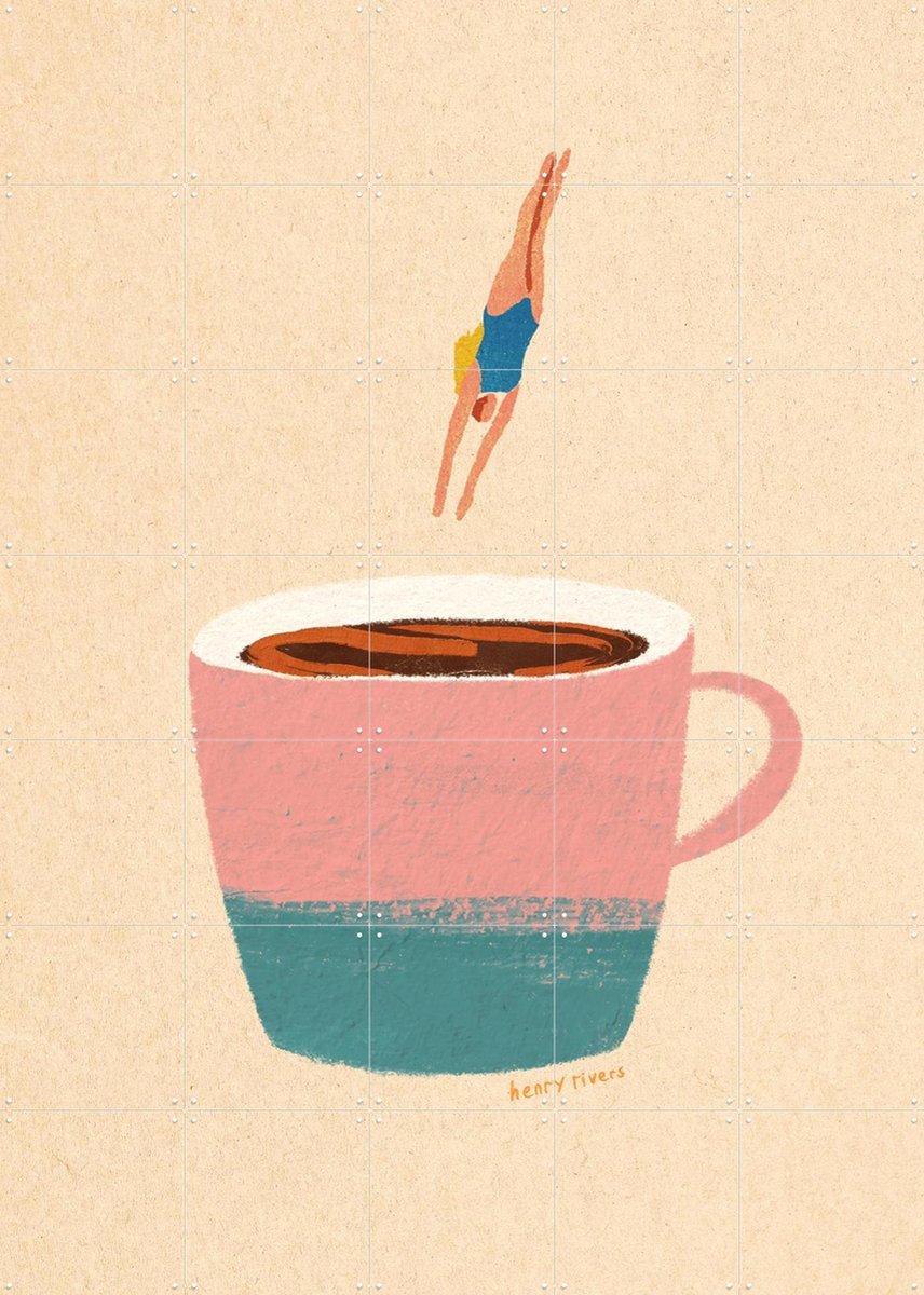 IXXI Hello Coffee, Henry Rivers - 100 x 140 cm - Gratis ophangtool - Grote wanddecoratie en posters - Modern, Illustraties, Cartoonesk, Surrealisme