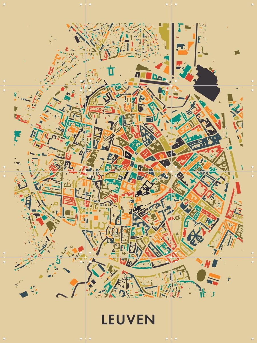 IXXI Leuven Mosaic Map, Kunst in Kaart - 60 x 80 cm - Gratis ophangtool - Grote wanddecoratie en posters - Typografie, Illustraties, Digitale Kunst