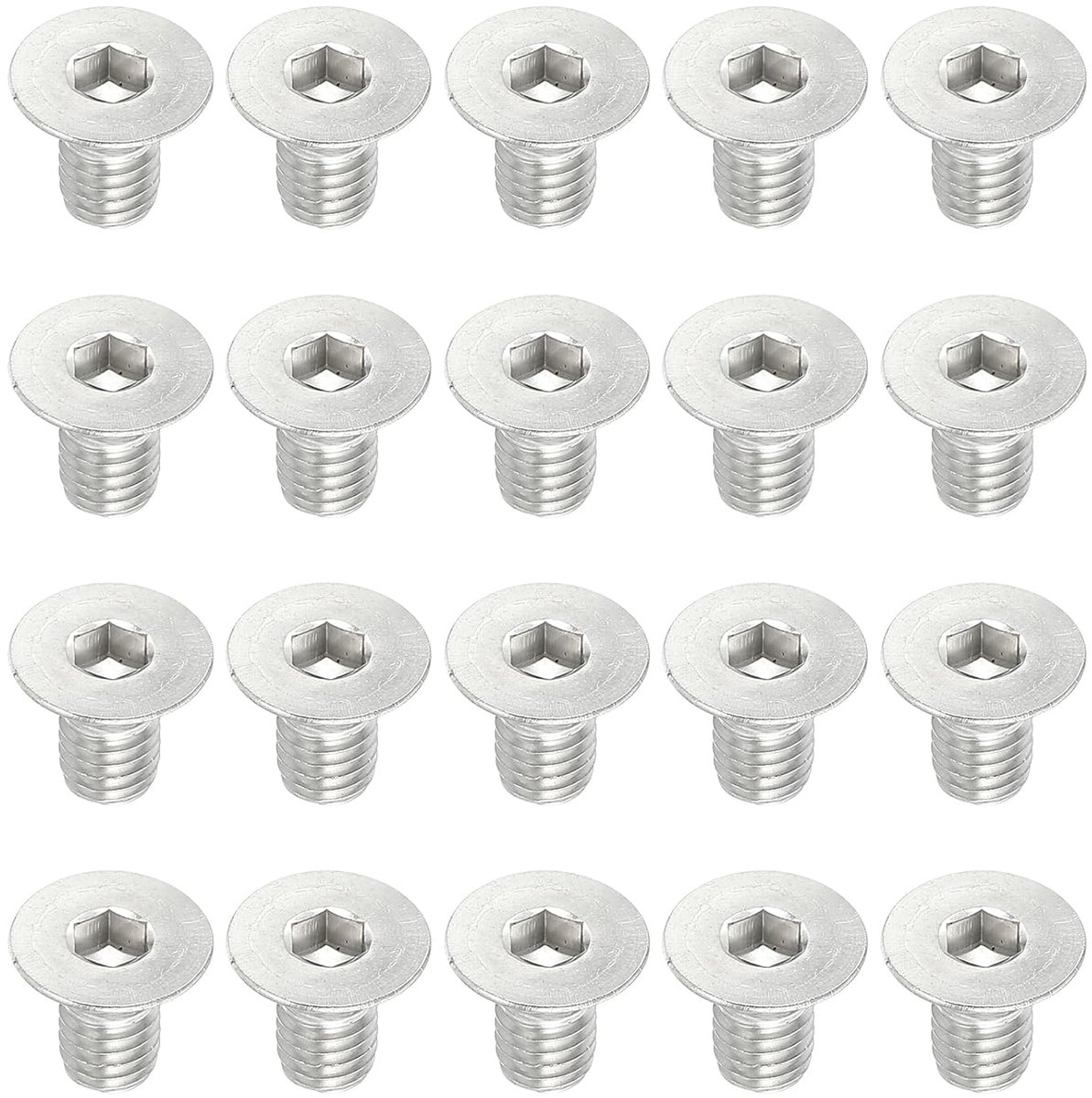 M6 x 10 mm platte verzonken schroeven, 20 stuks roestvrij staal 304 18-8 voor machines zeskantschroeven Drive Fasteners graad 6,8