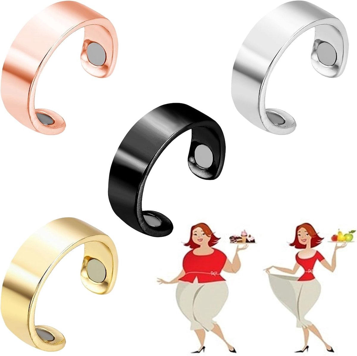 Ring voor dames en heren, 4 stuks, lymfedrainagering, magnetische ring, lymfedrainage, magneetring, 4 ultrasterke magneten, verstelbare magnetische ringen voor mannen en vrouwen, verlichting van