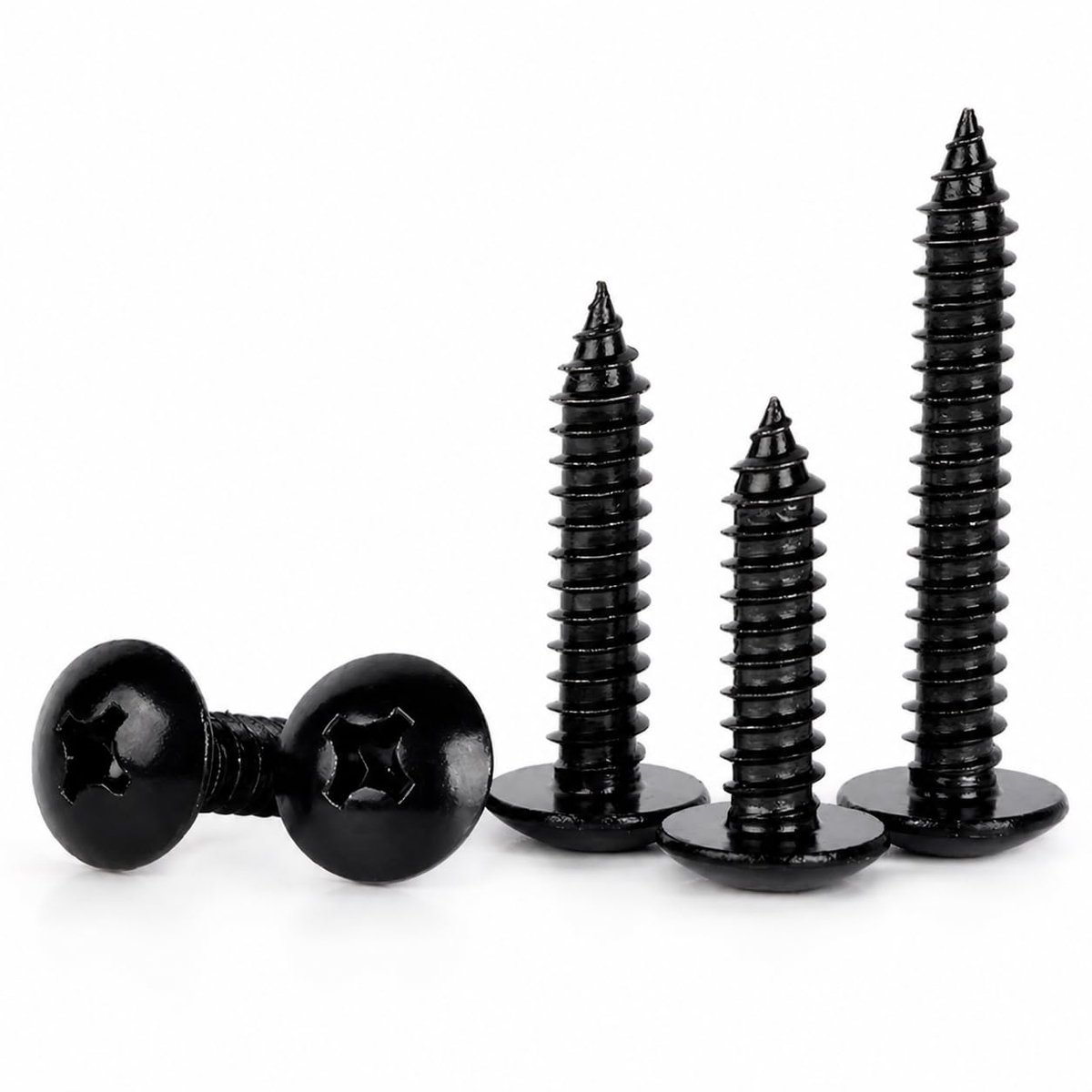 30 stuks zelftappende schroeven, M5 x 16 mm, zwart, ronde kop schroefdraadschroeven met kruiskop (Phillips) voor hout, metaal en kunststof PUNTO ES LIGHTING