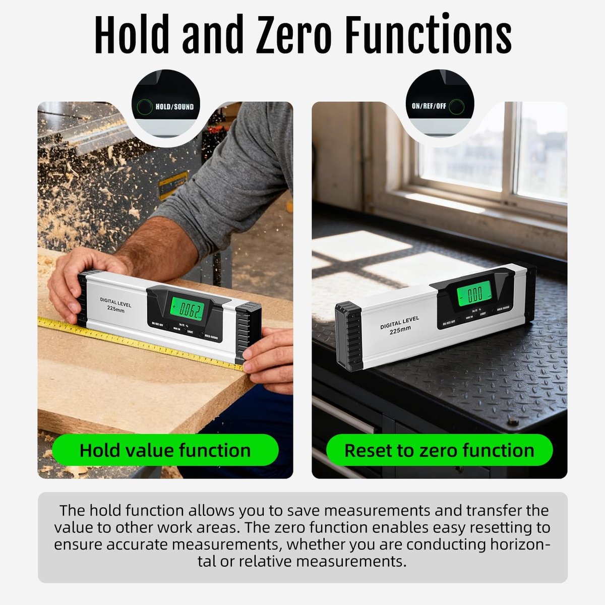 Digitale gradenboog, magnetisch, elektronische hoek, 225 mm, met lcd-display
