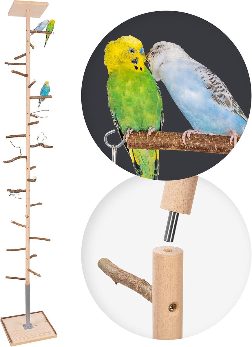 Kamerhoge vogelklimboom, 238-240 cm, HiFly Basic met zitstokken van natuurlijk hout, vogelspeelgoed, vogelspeelplaats, vrijzitplaats, vrijvlucht, landingsplaats voor parkieten