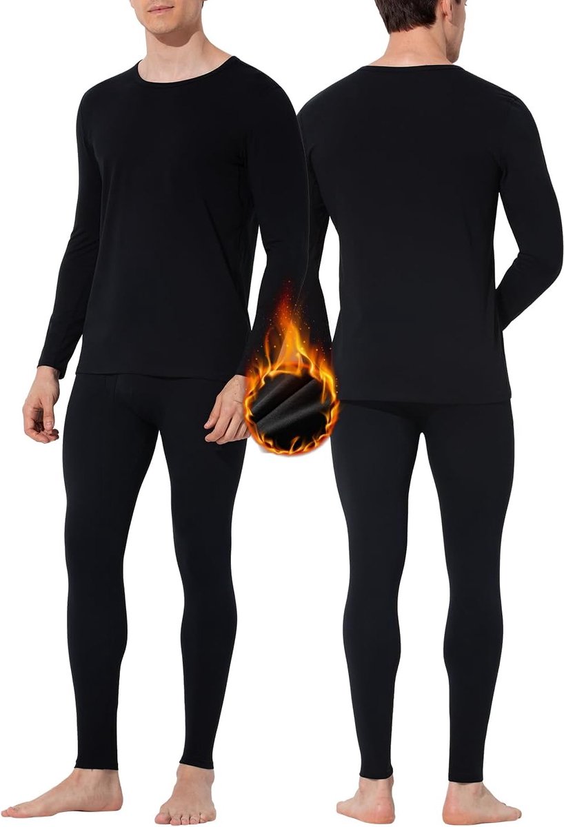 Kevin Thermisch ondergoed voor heren, set van T-shirt en broek voor heren, katoen, lange mouwen, thermo-ondergoed