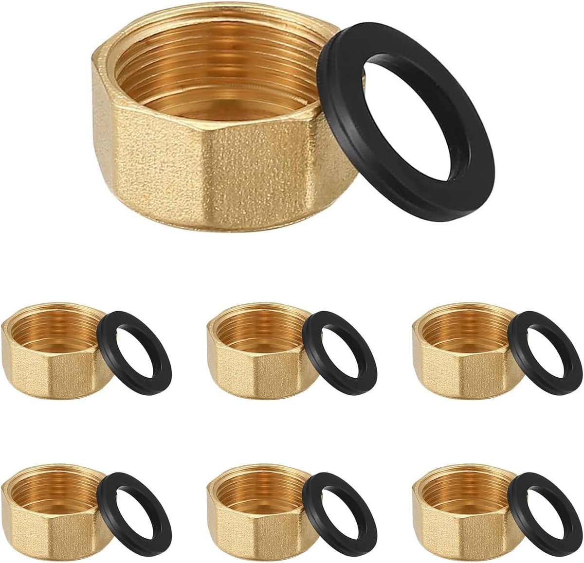 7 stuks messing doppen G3/4 inch (Ø24 mm) binnendraad, 6 stuks blindstop, slangkappen, afsluitdop G3/4 inch, messing dop zeskant, buisdop eindkap schroefdraadfitting voor tuin en waterleiding