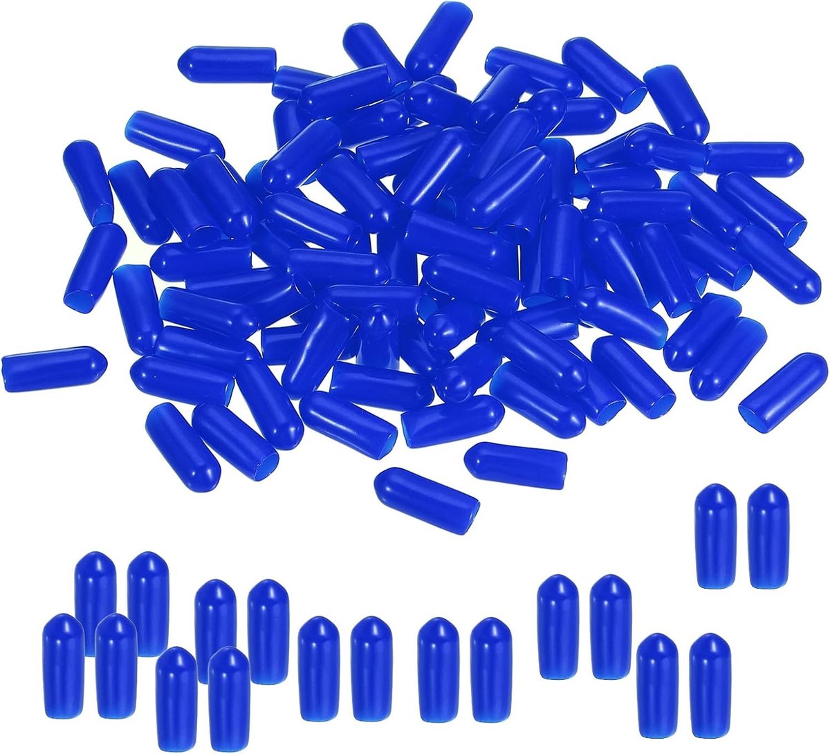 Ronde rubberen eindkappen 5 mm ID, 100 stuks rubberen boutafdekkappen vinyl rubber flexibele schroefdraadbeschermers voor metalen buisstangbouten, blauw