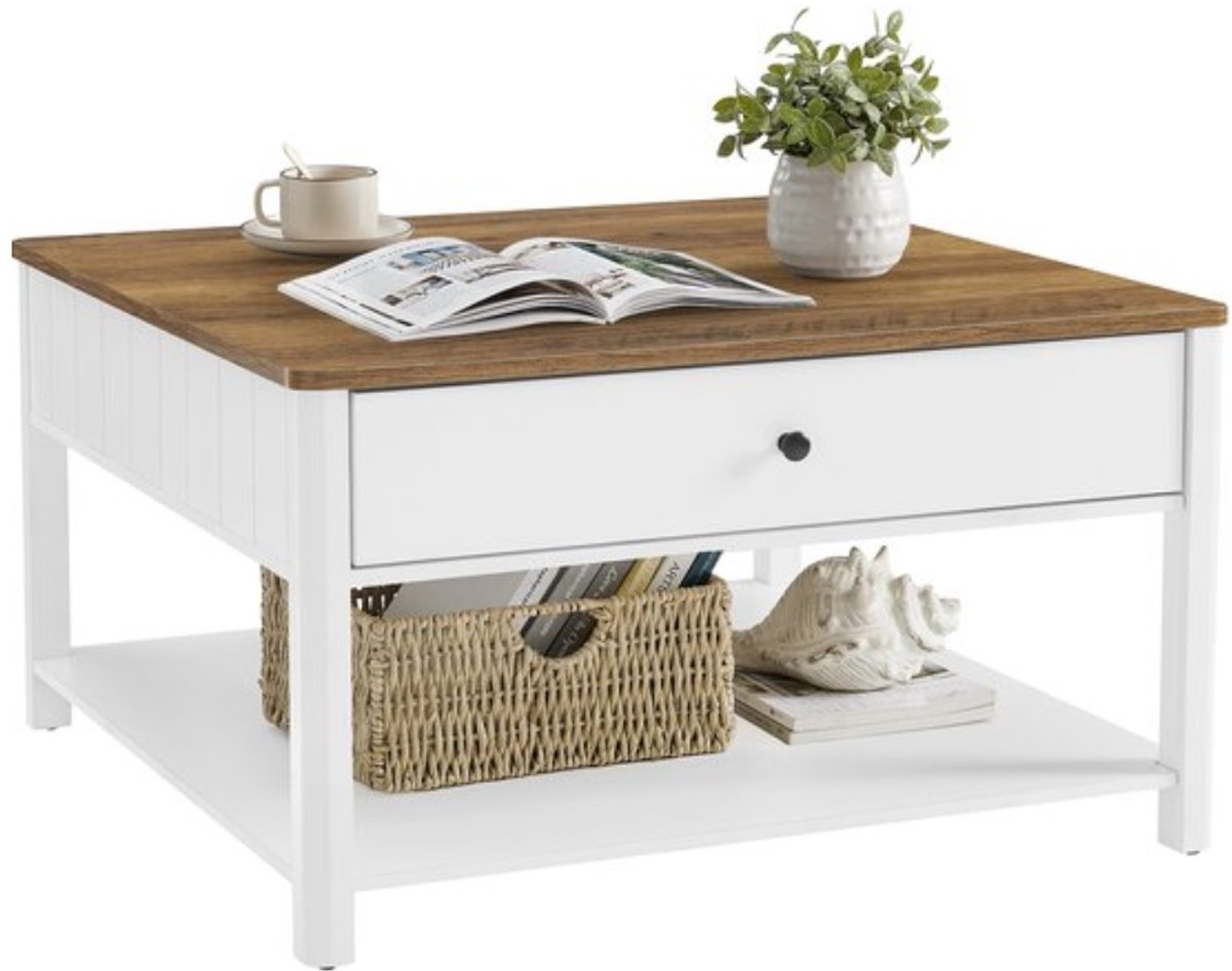 Joorly Salontafel - Bijzettafel - Salontafel met Lade - Veel Opbergruimte - 80x80x45cm - draagvermogen 25 kg - Wit