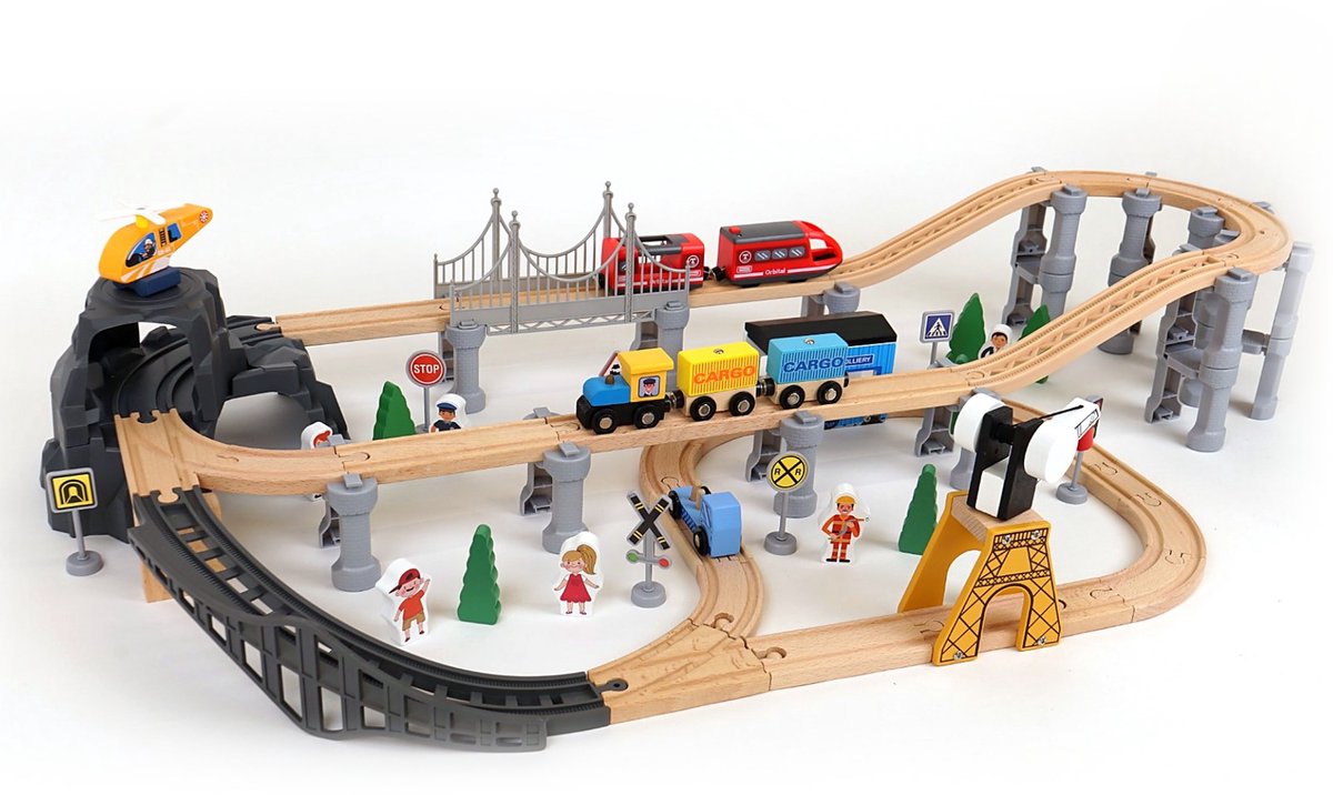 Dastium Kids Houten Treinbaan - Treinset FSC Hout - 85-delige Treinset - Inclusief Elektrisch Treintje