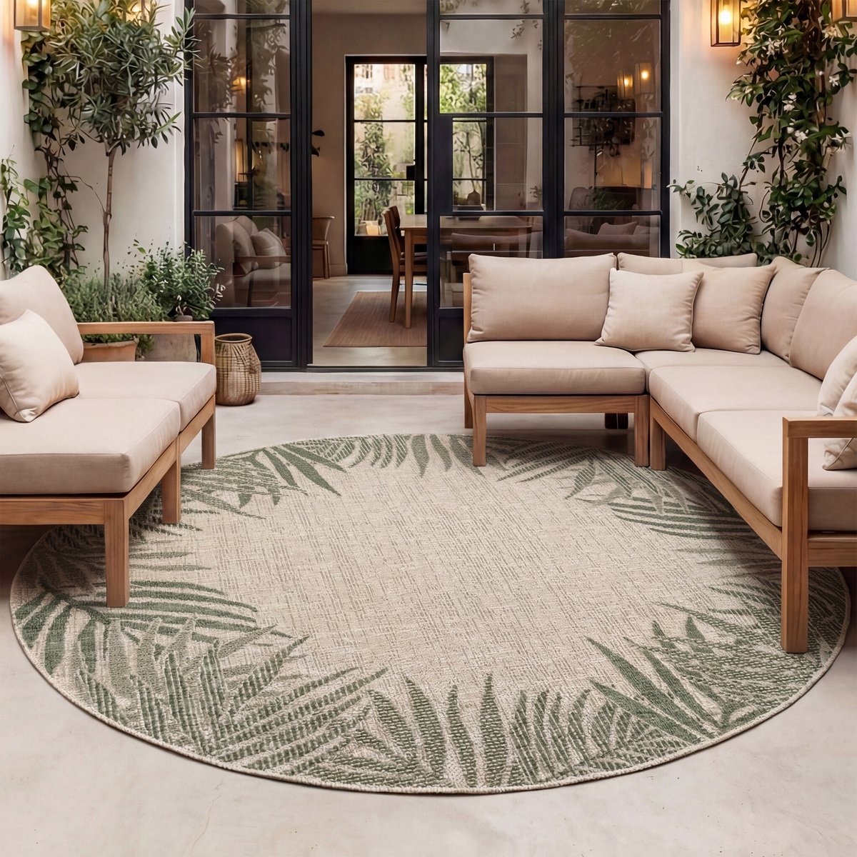 Fraai Rond buiten vloerkleed - Tiga Edge Groen - Ø 120cm