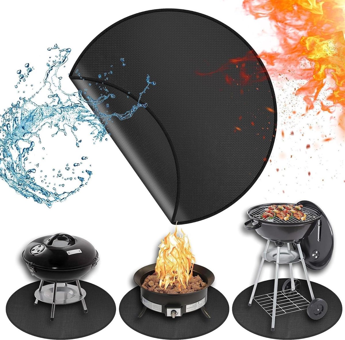 Vuurvaste Onderlegger - Vuurkorfmat Terras - Bescherming Terrashaard - Hittebestendig Glasvezel - 50 cm Rond - Zwart