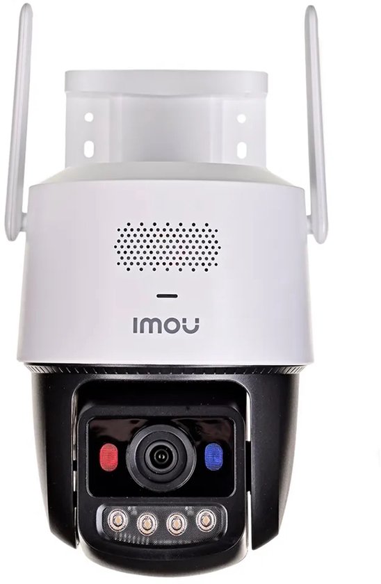 Imou Titan Pro 4K PTZ beveiligingscamera met 2 antennes, wit met zwarte bewegende kop. Camera heeft vier infraroodlampen.