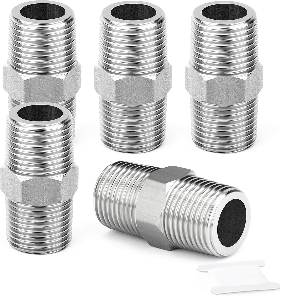 5 stuks 304 roestvrij staal nieuwe Hex Hex Nipple, 3/8" BSP Male x 3/8" BSP Male, Pipe Adapter Fitting