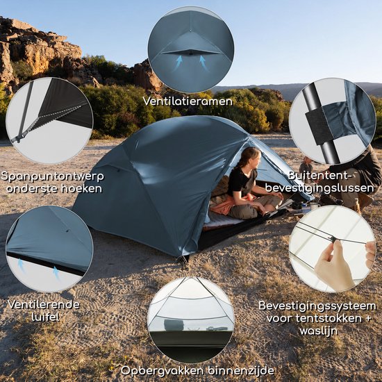 Naturehike Mongar 3 BASE - 210T Polyester - 3 persoons tent - Lichtgewicht tent - Incl. grondzeil - Outdoor - Waterdicht - Kampeertent - koepeltent - Trekkerstent - Blauw van Naturehike — afbeelding 2