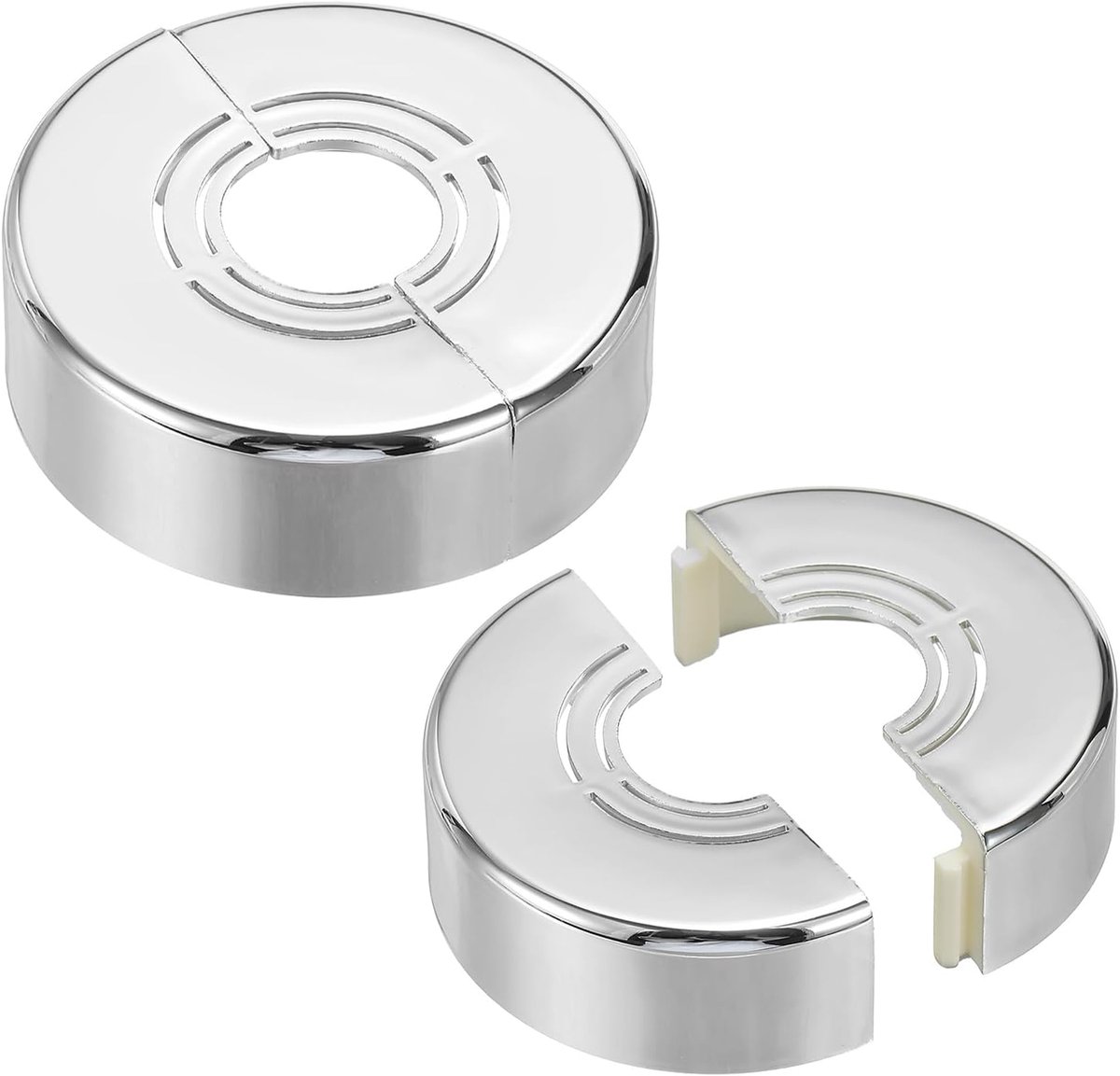 Muursplitflens 0,8/1/1,3 Inch, 2 Stuks 0,8" Verdikte Snijbare ABS Ronde Escutcheon Plate Deksel Gesp voor Waterpijpkraan Decoratie, Zilver