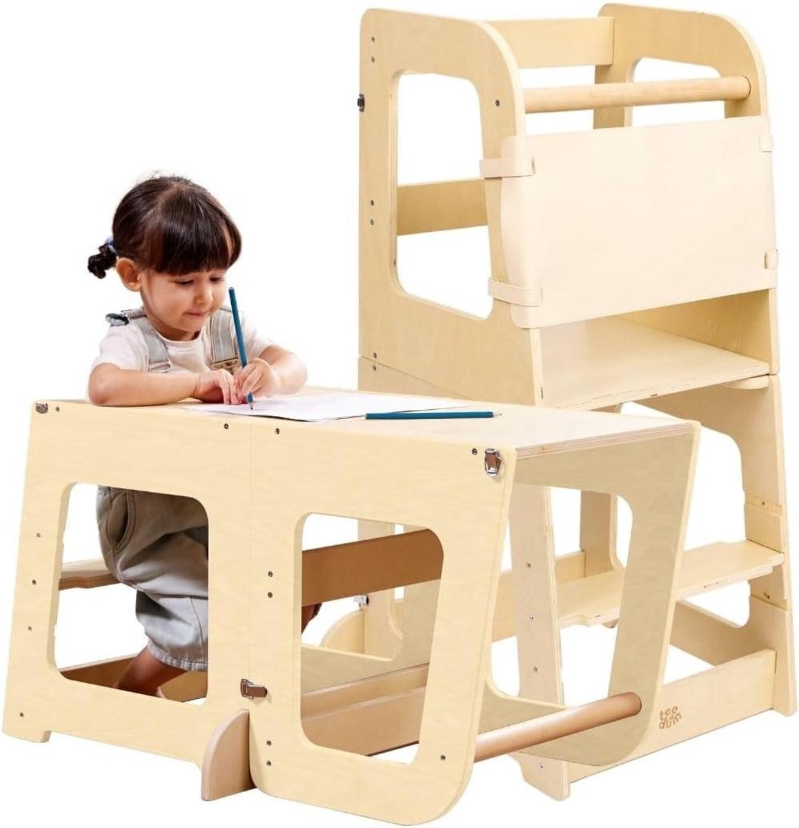 Montessori Observatietoren - Leertoren Kinderkruk - Kinderen Helpen - Verstelbaar Bureau - 44 x 37 x 90 cm - Natuurhout