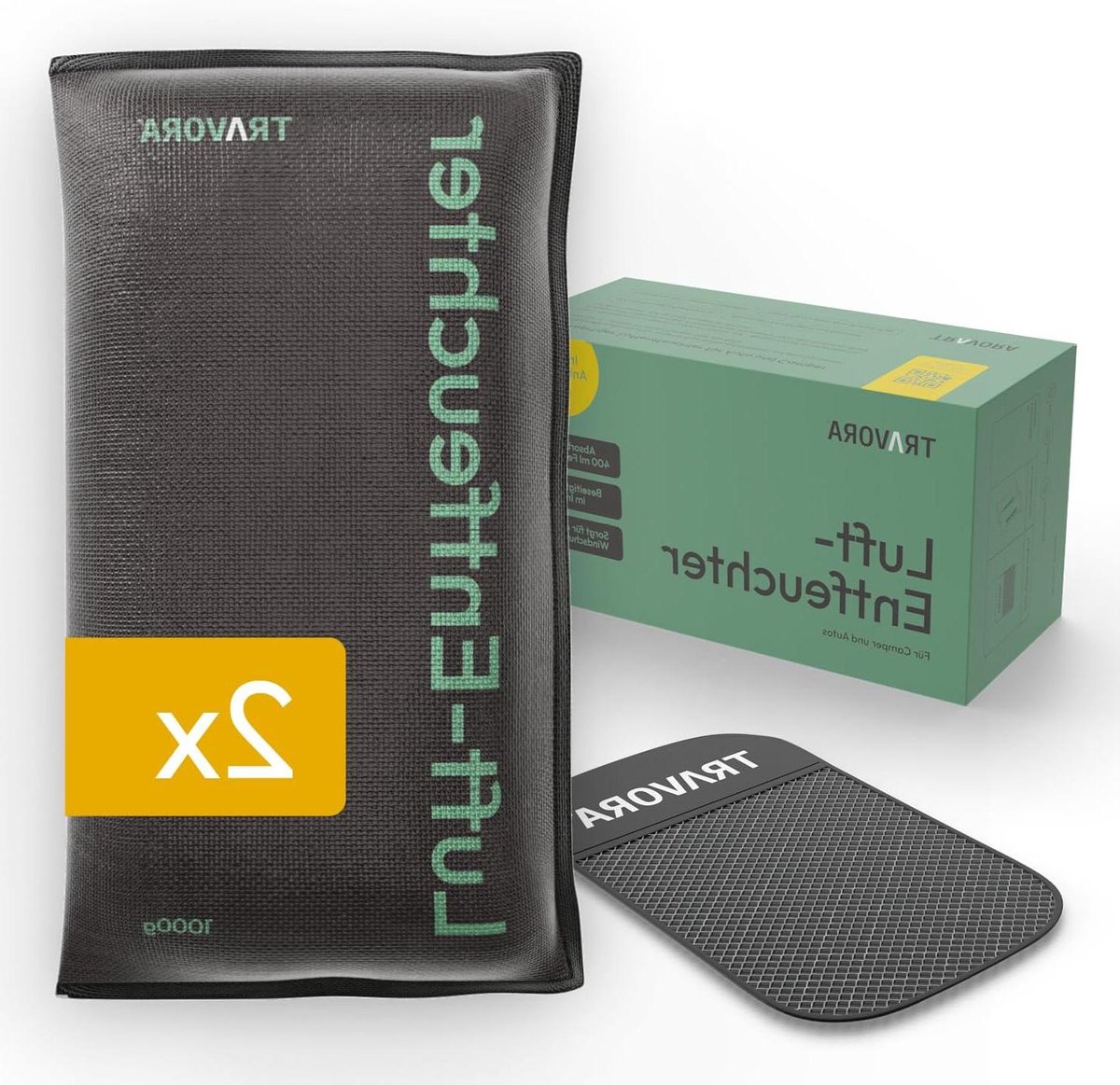 Luchtontvochtiger Kussens - Vochtvreters Set - Auto Interieur - Herbruikbaar Droogmiddel - 2 x 1 kg - Zwart