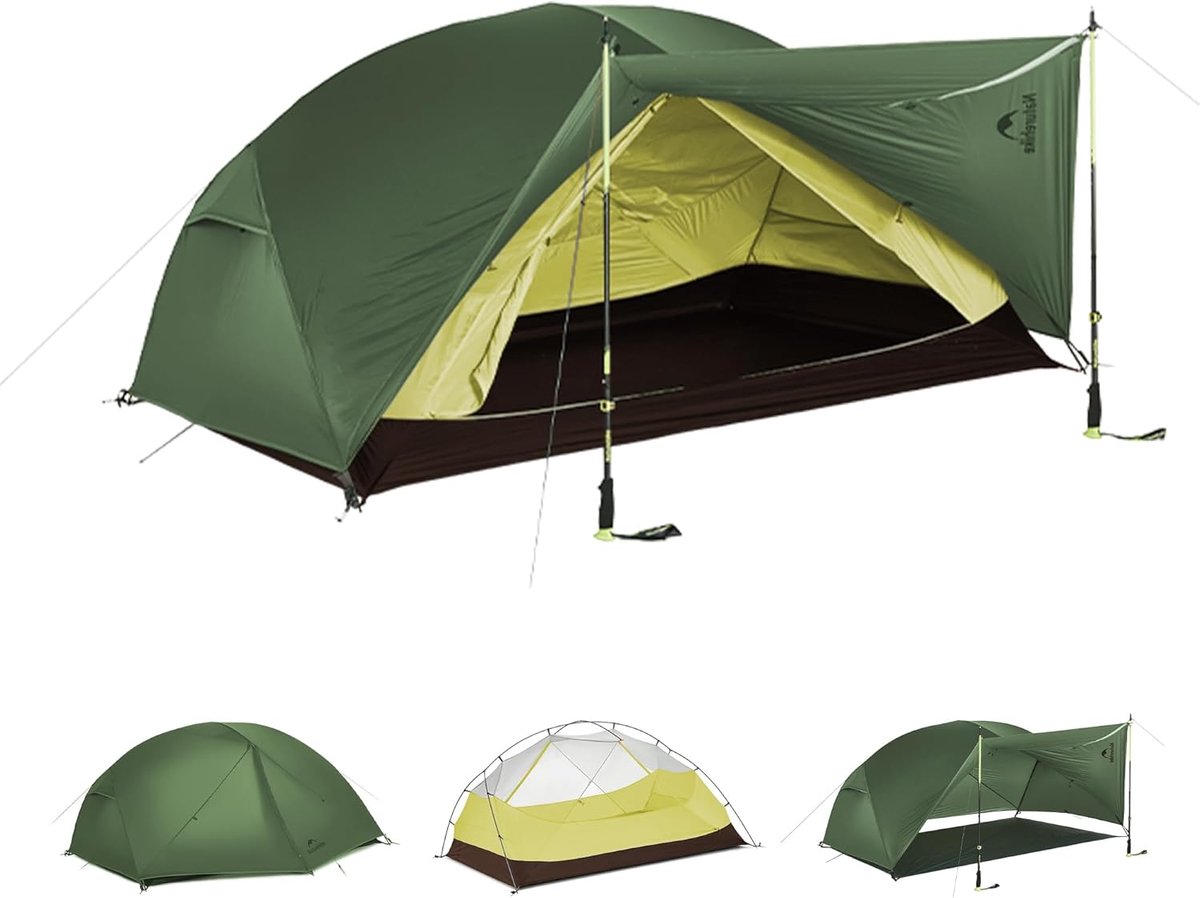 Naturehike Mongar 3 BASE – 210T Polyester – 3 persoons tent – Lichtgewicht tent – Incl. grondzeil – Outdoor – Waterdicht – Kampeertent – koepeltent – Trekkerstent – Groen