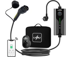 Mobiele thuislader Type 2 - WiFi + App bediening - 3,7kW - Laden vanaf Stopcontact - Geheugen & Uitstel Functie - Instelbaar 6A – 16A - 10 meter - Incl. draagtas